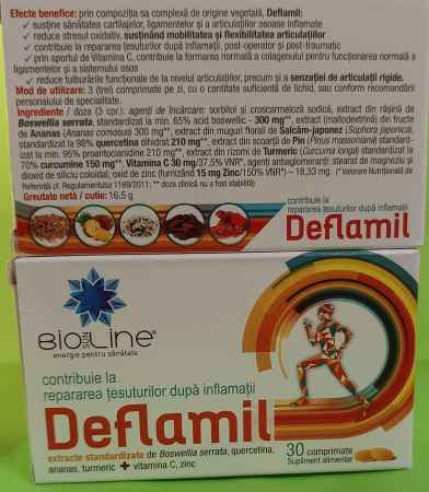 DEFLAMIL ANTIINFLAMATOR cu Boswellia si Turmeric, 30 comprimate, BioSunLine Helcor la Nana Plafar [1]