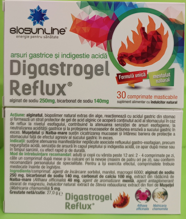 DIGASTROGEL REFLUX Arsuri gastrice si Indigestie acida, 30 comprimate masticabile, BioSunLine Helcor la Nana Plafar [2]