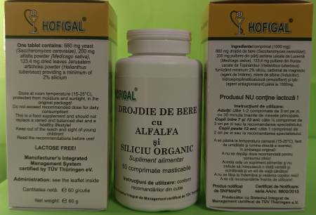 DROJDIE DE BERE cu Alfalfa si Siliciu organic, 60 comprimate masticabile, Hofigal [2]
