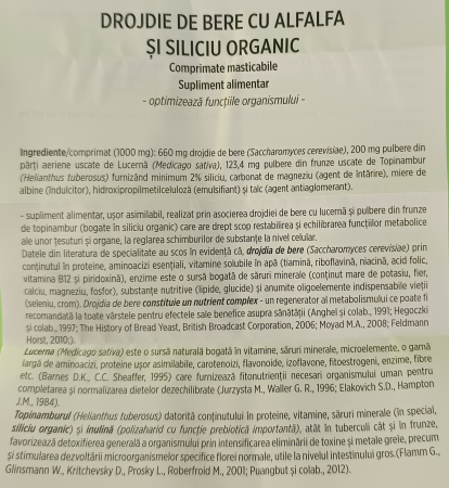 DROJDIE DE BERE cu Alfalfa si Siliciu organic, 60 comprimate masticabile, Hofigal [3]