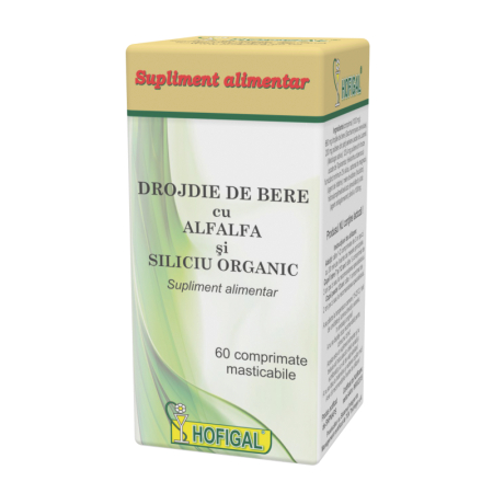 tonice - DROJDIE DE BERE cu Alfalfa si Siliciu organic, 60 comprimate masticabile, Hofigal