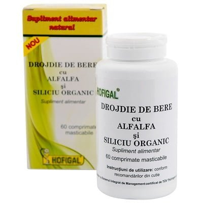 DROJDIE DE BERE cu Alfalfa si Siliciu organic, 60 comprimate masticabile, Hofigal [1]