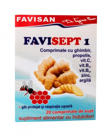 remedii nas - FAVISEPT 1 cu Ghimbir, 20 comprimate, Favisan