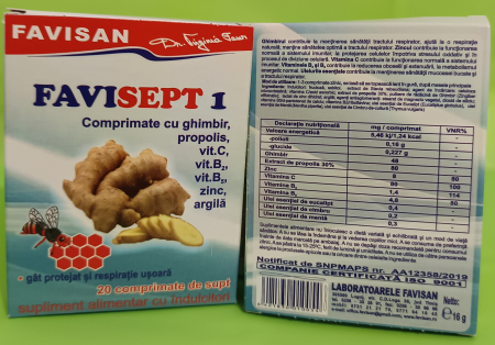 FAVISEPT 1 cu Ghimbir, 20 comprimate, Favisan laa Nana Plafar [1]