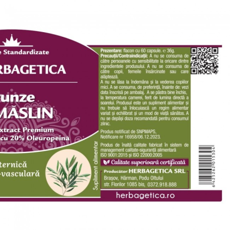 FRUNZE DE MASLIN 500mg, 60 capsule Herbagetica la Nana Plafar [2]