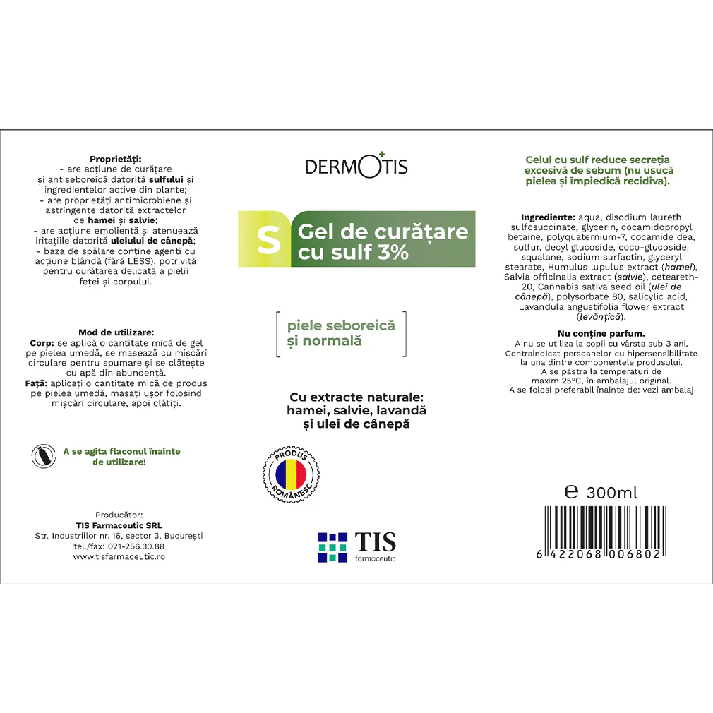 GEL de CURATARE cu SULF 3% DermoTIS 300ml TIS Farmaceutic la nana plafar [1]
