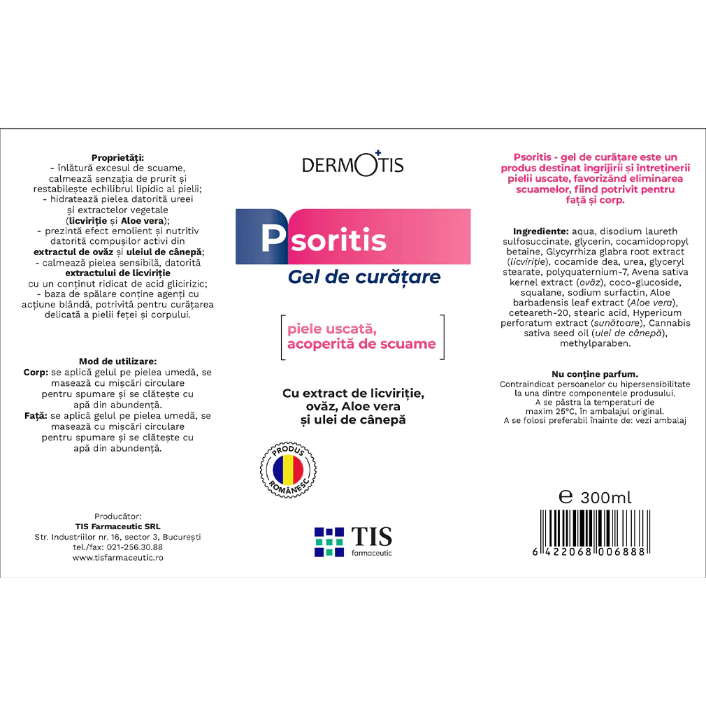 GEL de CURATARE Fata si Corp PSORITIS 300 ml TIS Farmaceutic la Nana Plafar [1]