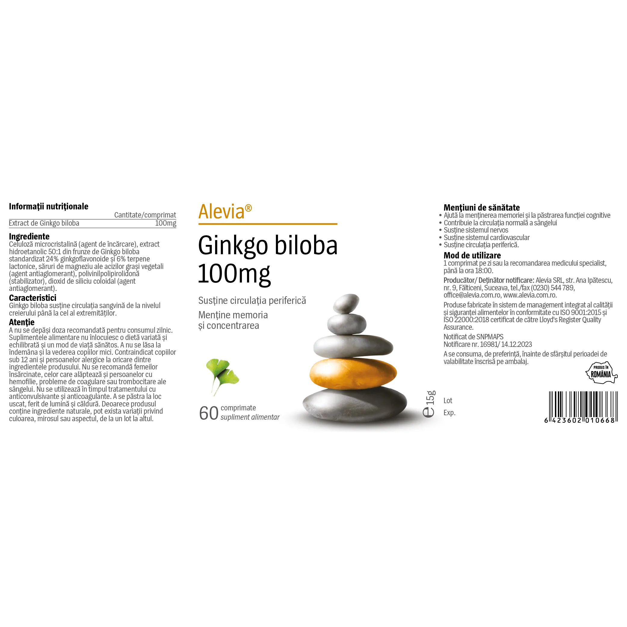 GINKGO BILOBA 100mg, comprimate, Alevia la Nana Plafar [1]