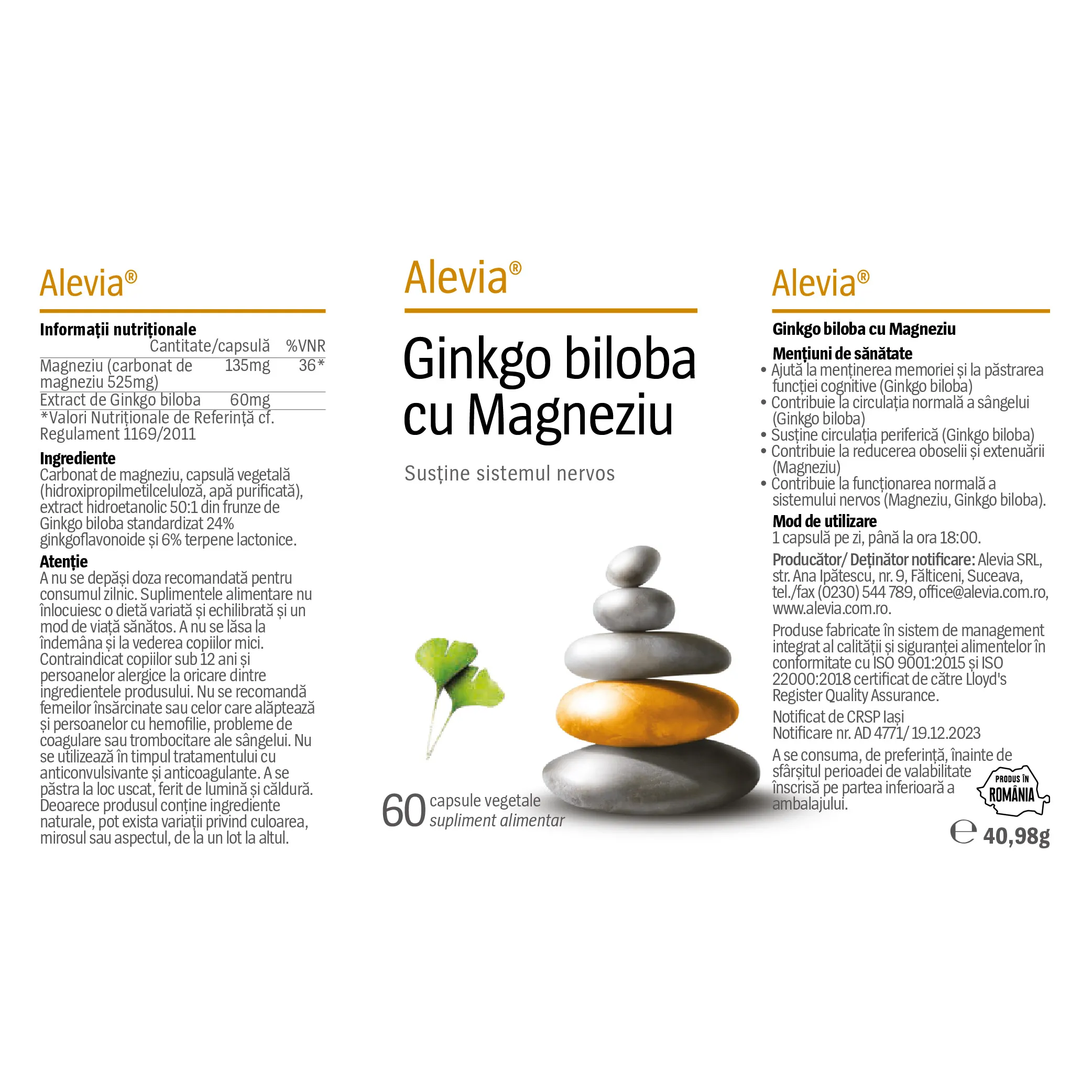 GINKGO BILOBA 60mg cu Magneziu, 60 capsule vegetale, Alevia [1]