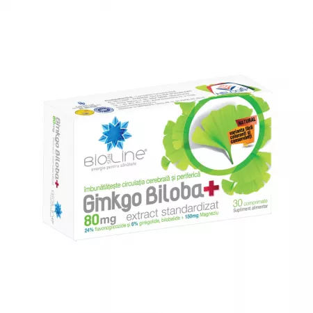 GINKGO BILOBA plus 80mg, 30 comprimate, BioSunLine Helcor la Nana Plafar