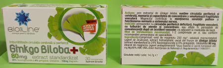 GINKGO BILOBA plus 80mg, 30 comprimate, BioSunLine Helcor la Nana Plafar [1]