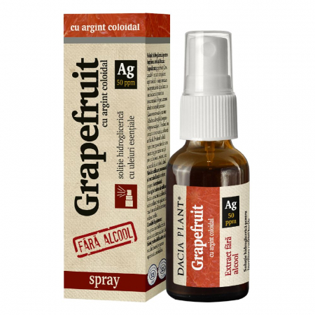 spray - SPRAY INGRIJIRE CAVITATE BUCALA Grapefruit cu Argint Coloidal fara alcool 20 ml, Dacia Plant