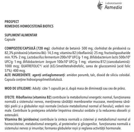 HOMOCISTEINA Biotics Remedios, 30 capsule, Remedia la nana Plafar [1]