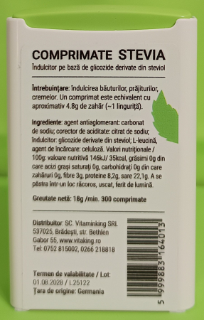 Indulcitor pe baza de Steviol-glicozide, 300comprimate, Vitaking [2]