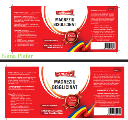 MAGNEZIU BISGLICINAT 145 MG AdNatura la Nana Plafar [2]