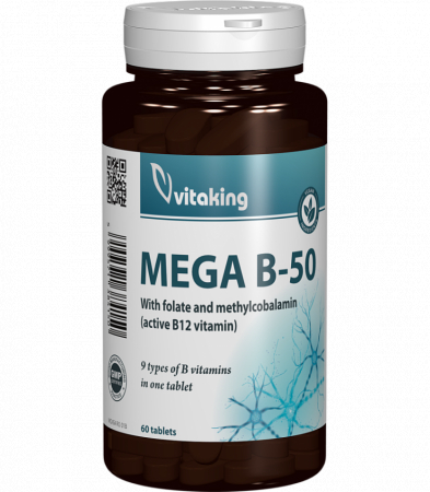 Mega B-50 cu Folat si Metilcobalamina - 60 comprimate, Vitaking