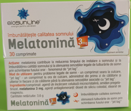 SUPLIMENTE PENTRU ADULTI - MELATONINA 3mg, 30 comprimate, BioSunLine Helcor
