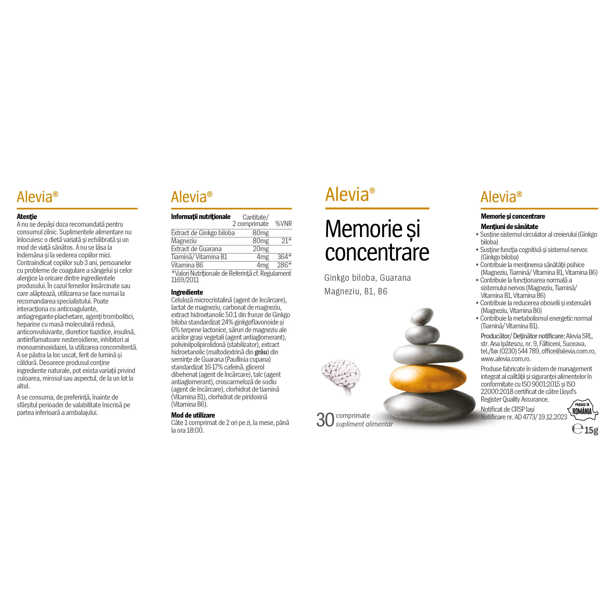 MEMORIE SI CONCENTRARE, 30 comprimate, Alevia la Nana Plafar [1]