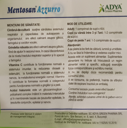 MENTOSAN AZZURRO comprimate de supt Adya Green Pharma [3]