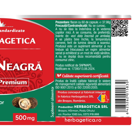 NUCA NEAGRA, 500 mg, 60 capsule, Herbagetica la Nana Plafar [2]