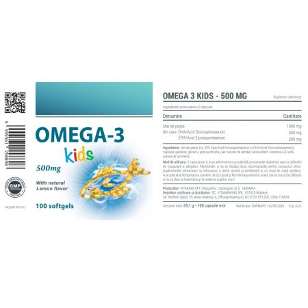 Omega 3 -500mg- natural pentru copii-100 capsule gelatinoase, Vitaking [1]