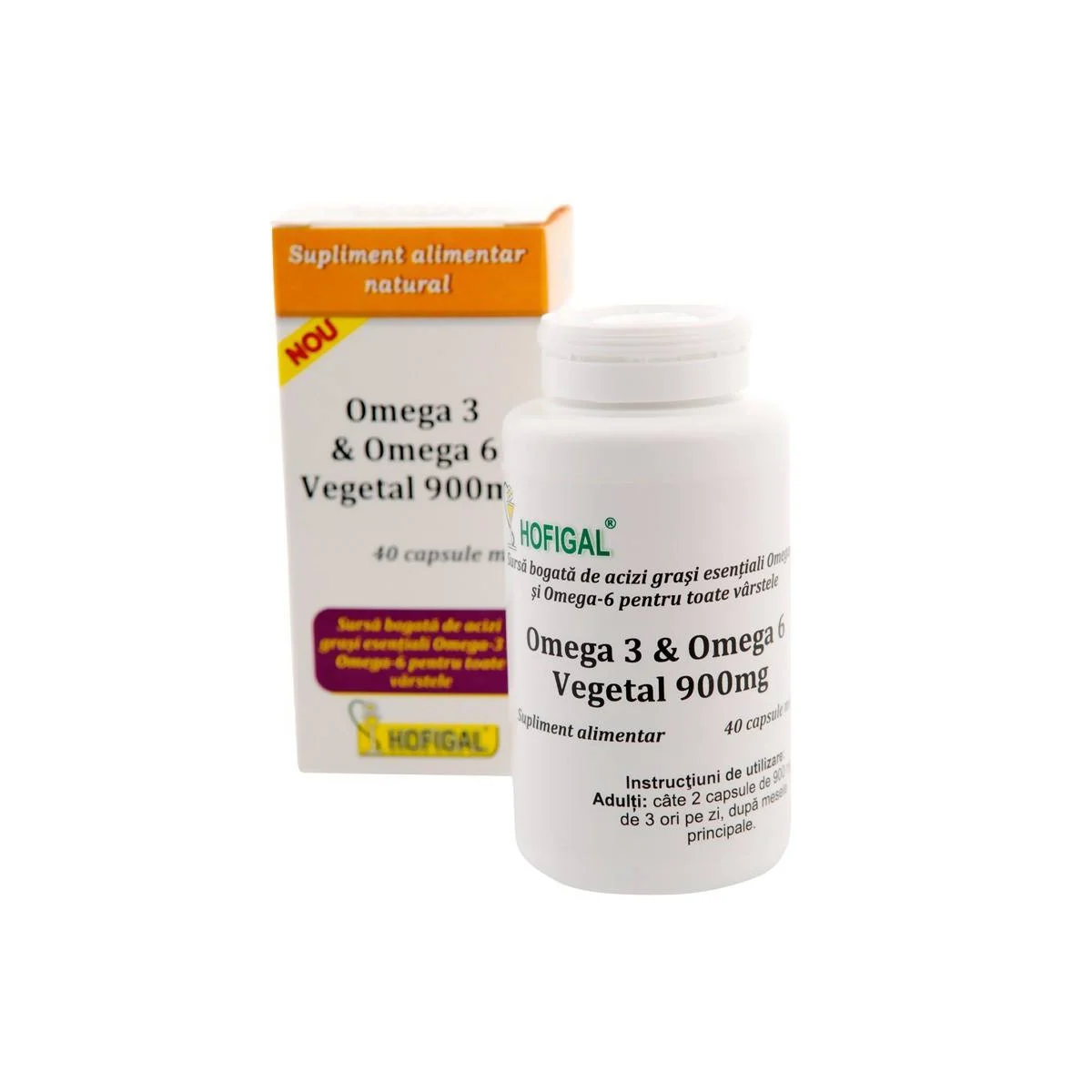 frumusete - Omega 3 & Omega 6 Vegetal 900 mg, 40 capsule moi, Hofigal