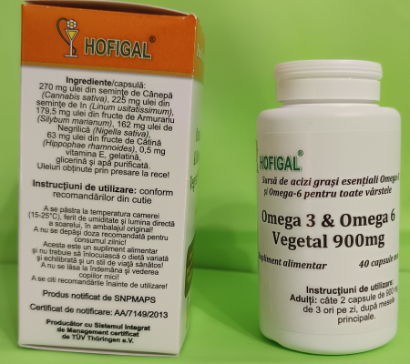 Omega 3 & Omega 6 Vegetal 900 mg, 40 capsule moi, Hofigal [1]