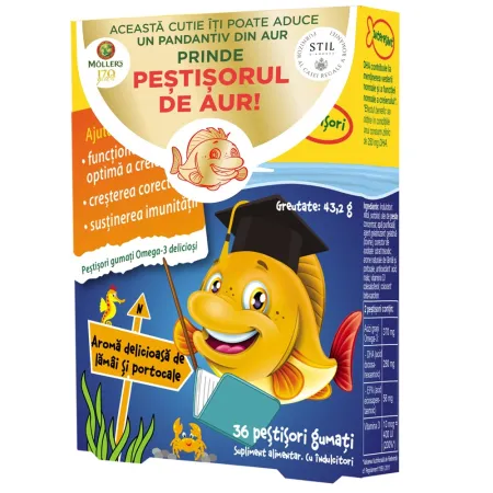 SUPLIMENTE COPII si TINERI - PESTISORI GUMATI cu Omega 3 , 36 jeleuri, Moller's la Nana Plafar