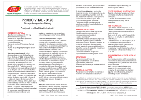 Probio Vital, D128, 20 capsule vegetale, Fares [3]