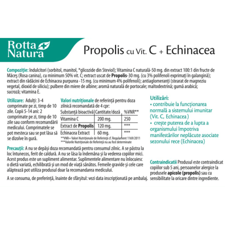 PROPOLIS cu VITAMINA C NATURALA ECHINACEA MIERE comprimate masticabile Rotta Natura la Nana Plafar [1]