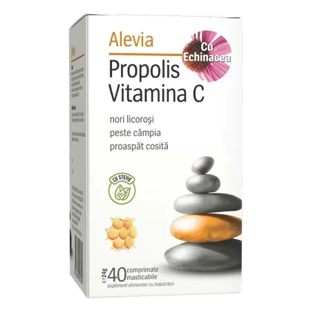 infectii tract respirator superior - Propolis Vitamina C cu Echinacea si Stevie, 40 comprimate masticabile, Alevia  la Nana Plafar