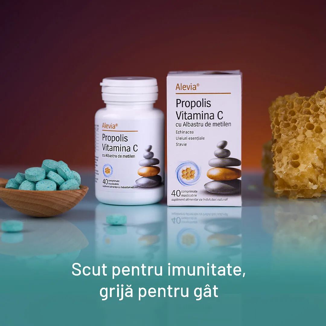 Propolis Vitamina C cu Echinacea si Stevie, 40 comprimate masticabile, Alevia  la Nana Plafar [4]