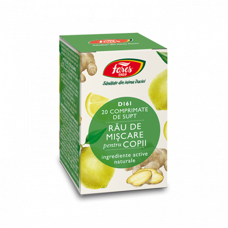 SUPLIMENTE-capsule si lichide - RAU DE MISCARE pentru COPII D161, 20 comprimate, Fares