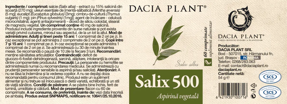 SALIX 500 ASPIRINA 60 comprimate Dacia Plant la Nana Plafar [1]