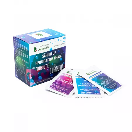 SUPLIMENTE-capsule si lichide - Saruri rehidratare cu probiotic si diosmectita, 24 plicuri, Remedia
