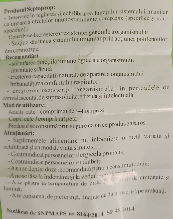 SEPTOPROP Propolis 30 comprimate orodispersabile Institutul Apicol la Nana Plafar [4]