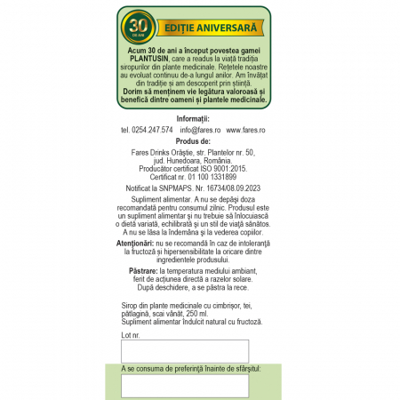 Sirop cu fructoza Plantusin pentru copii, R35, 250 ml, Fares [2]