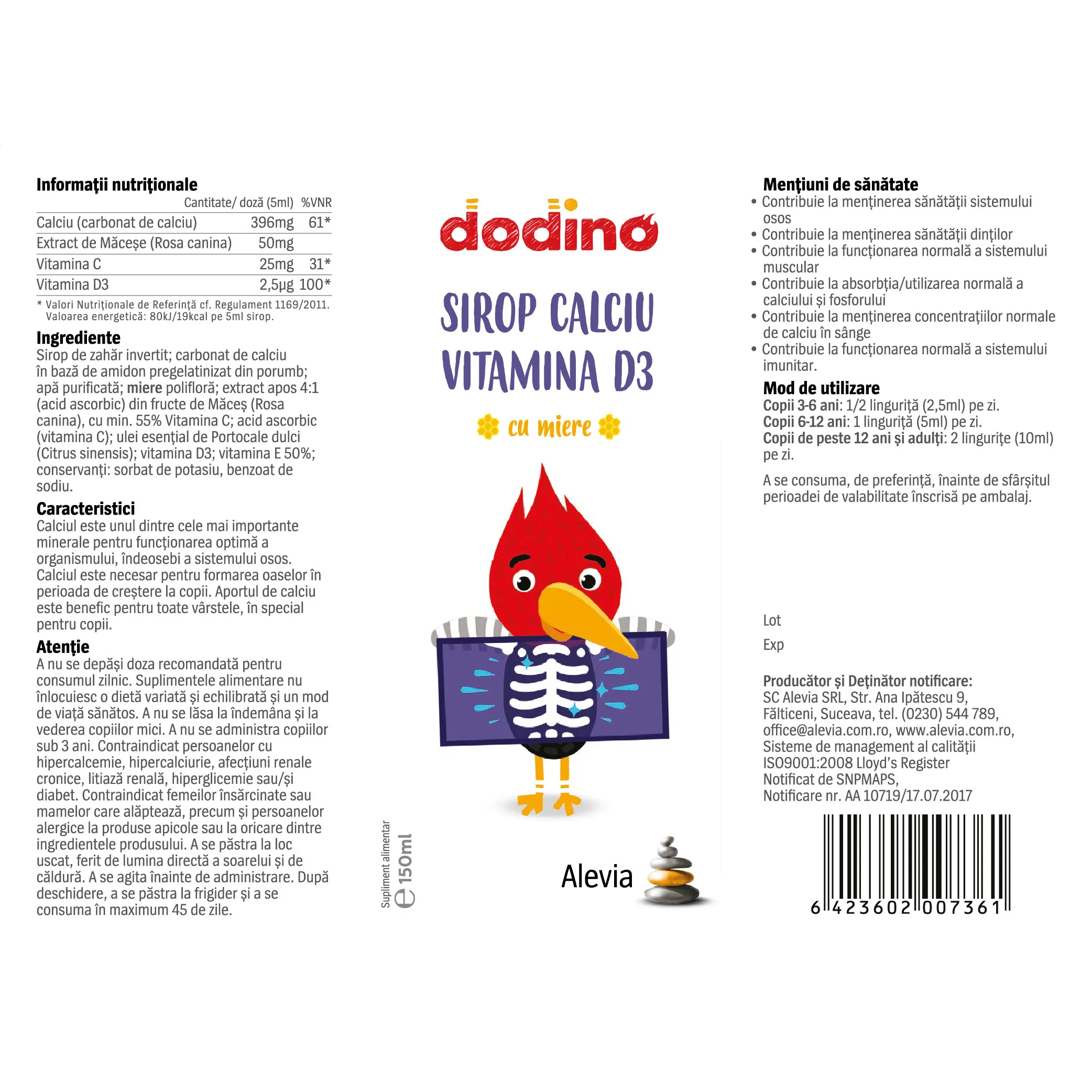 SIROP VITAMINE si MINERALE DODINO JUNIOR 150ml Alevia la Nana Plafar [1]