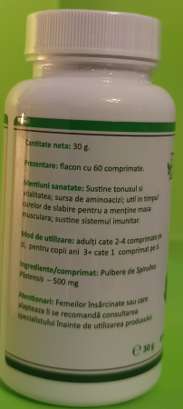SPIRULINA Forte 500mg, 60 comprimate, Health Nutrition  la Nana Plafar [3]