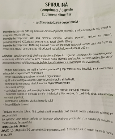 SPIRULINA REVITALIZARE ORGANISM, HOFIGAL la Nana Plafar [2]