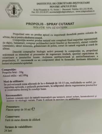 SPRAY cutanat solutie PROPOLIS, 50 ml, Institutul Apicol [1]