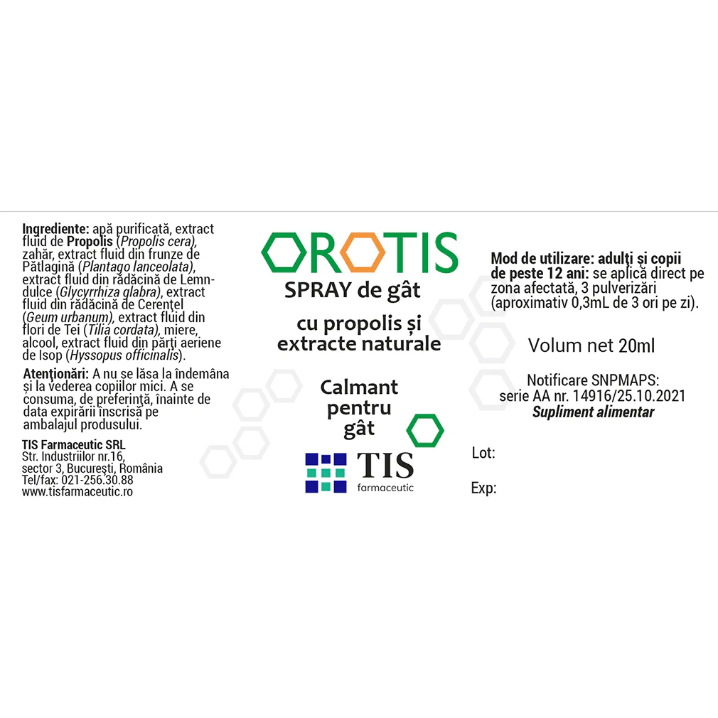 SPRAY DE GAT OROTIS 20ML TIS Farmaceutic la Nana Plafar [1]