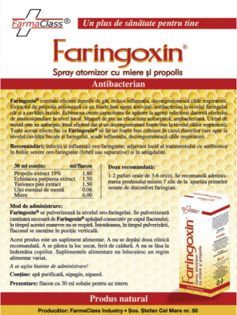 SPRAY OROFARINGIAN FARINGOXIN CU PROPOLIS SI EXTRACTE VEGETALE 30ml, FarmaClass [1]