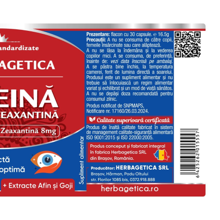 Super  LUTEINA ZEAXANTINA, capsule, Herbagetica la Nana Plafar [2]