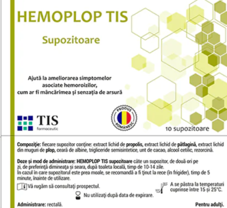 SUPOZITOARE CU PROPOLIS, HEMOPLOP TIS, 10 buc, Tis Farmaceutic la Nana Plafar [1]