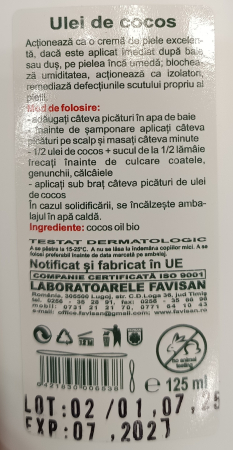 ULEI DE COCOS BIO  pentru fata si corp, 125 ml, Favisan la Nana Plafar [1]