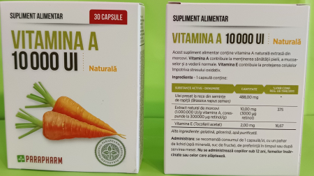 SUPLIMENTE PENTRU ADULTI - VITAMINA A 10000 UI, 30 capsule, Parapharm la Nana Plafar