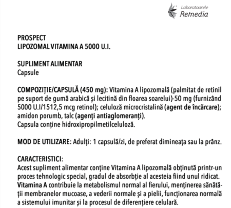 Vitamina A lipozomala, 5000 U.I, 30 capsule, Remedia la Nana Plafar [1]
