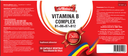 VITAMINA B COMPLEX B1+B6+B7+B12, AdNatura la Nana Plafar [2]