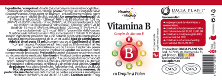 Vitamina B cu drojdie si polen, 60 comprimate, Dacia Plant [1]
